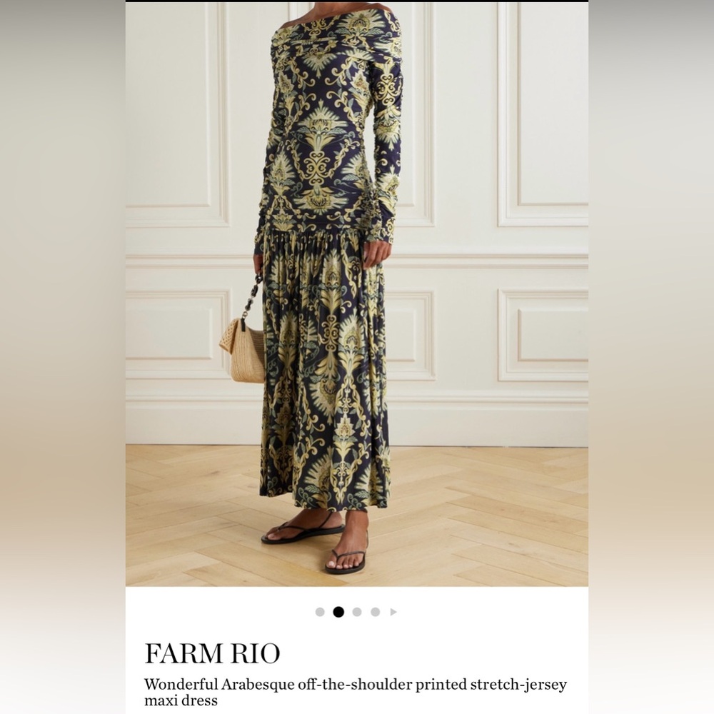 FARM Rio Wonderful Arabbesque Off the Shoulder Long Sleeve Maxi Cocktail Dress